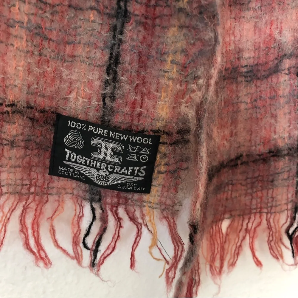 Together Crafts 100% Wool Plaid Scarf Made in Scotland in Pink Blue Black